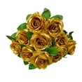 thumbnail image 1 of 10PCS Golden Roses Artificial Flowers, Fake Roses Artificial Flowers, Realistic Roses Bouquet Long Stem for Home Wedding Decoration Party, 1 of 5