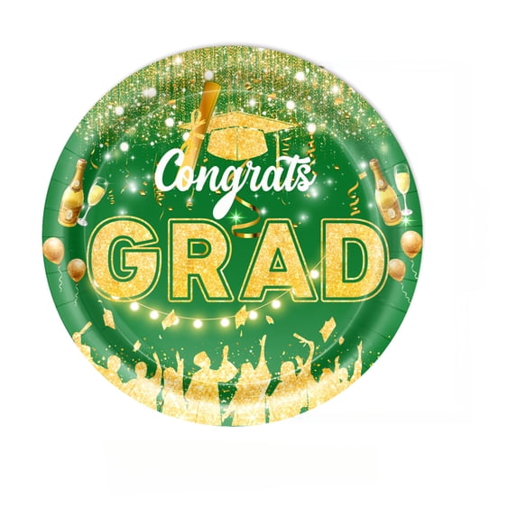 10PCS Graduation 2026 Party Disposable Paper Plates, Heavy Duty Tableware for Celebration Supplies,Dinnerware for Event Hosting Decor 9inch Plates Green
