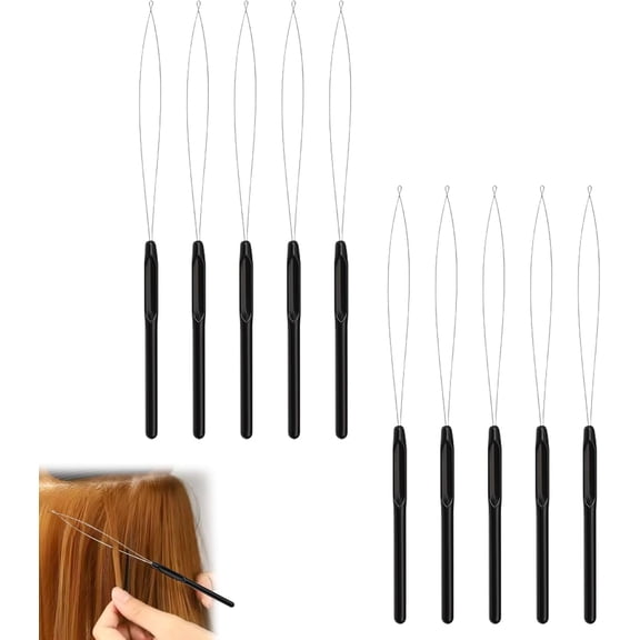 10PCS Hair Extension Loop Needle Threader Black Micro Loop Tool Nano Bead Threader Tool Pulling Hook Tool and Bead Device Tool Styling Accessories Suitable for Hair and Feather Extensions for women a