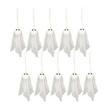 10PCS Halloween Hanging Ghost Decorations - 7" Rustic White Cloth Ghosts with Black Eyes for Outdoor Tree & Yard Haunted House Displays