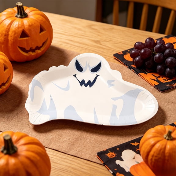 10PCS Halloween Party Dinnerware Set, Halloween Ghost Shaped Tableware Party Supplies,10 Inch Party Tableware for Spooky Themed Party Birthday