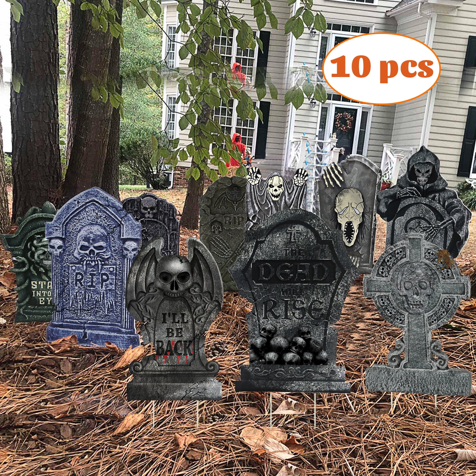 10PCS Large Halloween Tombstone Grave Decor Yard Signs with Stakes for Outdoor Lawn Garden Walmart