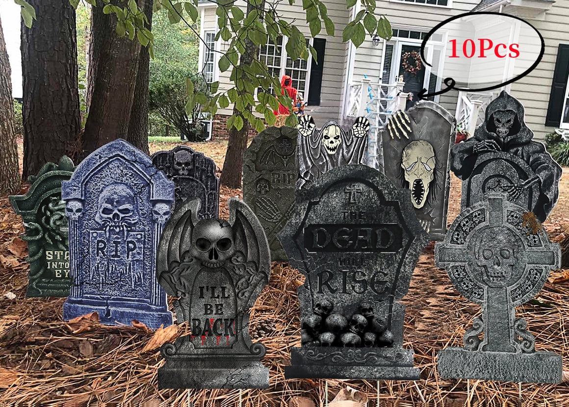10PCS Halloween Tombstone Gravestone Yard Signs with Stakes for ...
