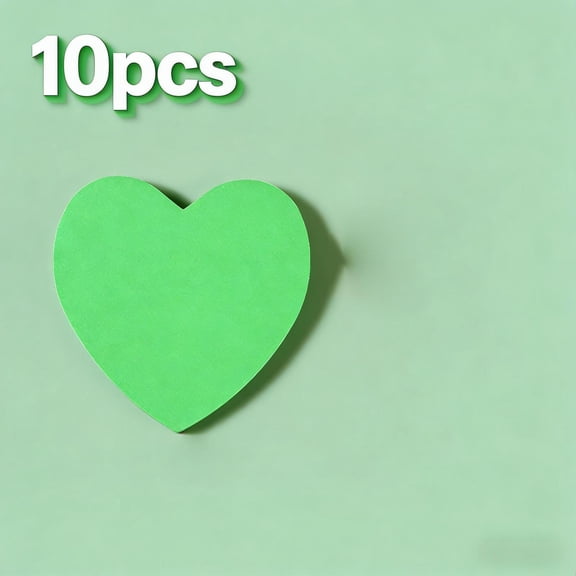 10PCS Heart-Shaped Sticky Notes, 50 Pack Cute Green Self-Adhesive Memo Pads for Office & Gift Message Labels