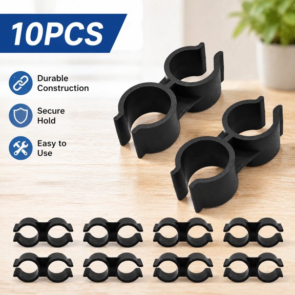 10PCS Heavy Duty 25mm Double Port Pipe Clamps, Plastic Double Line Clips for Shelf Pole Connection, Storage Rack Fasteners, Fence Panel Connectors