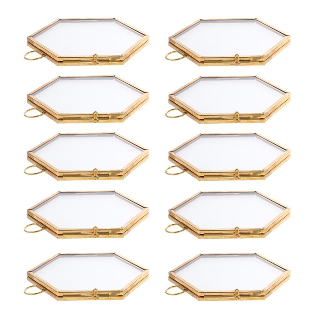 10PCS Hexagonal Glass Photo Frame Vintage Hanging Frame for Display, Glass Frame for Pressed Flowers, Picture, Collage, Portrait, Feathers, Leaves