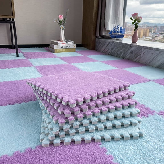 10PCS Interlocking Floor Tile Mat, Fluffy Plush Foam Mat, Puzzle Floor Mat Tiles, Square Foam Carpet Tiles for Living Room, Bedroom Decoration