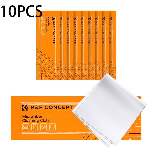 10PCS K&F Concept Microfiber Cleaning Cloths for Lens, 5.5x5.5in Washable Vacuum Wrapped Lint Free Cleaning Cloth for Electronics and Glasses, Optics Precision Instrument Screens