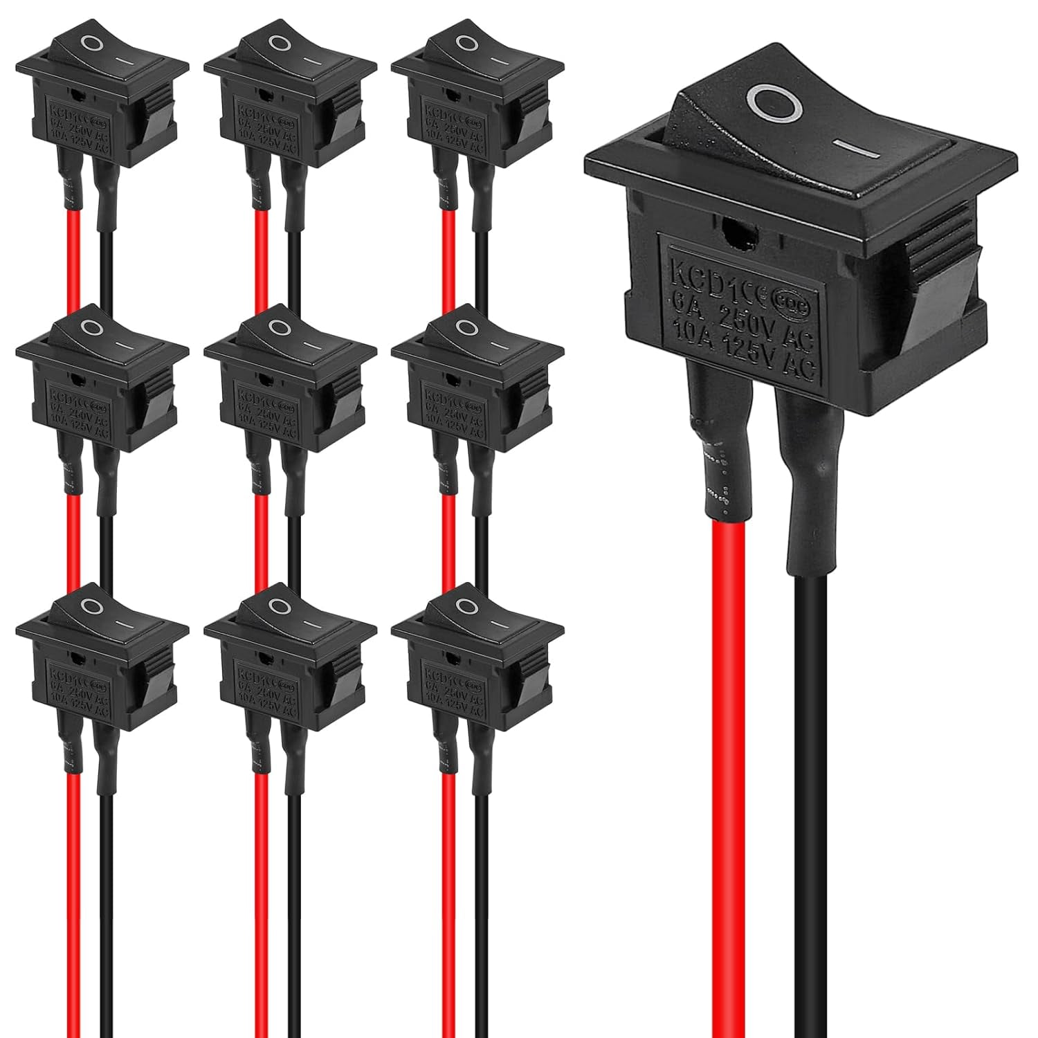 10PCS KCD1-01 Pre-Wired On/Off Boat Switch Toggle Switch 2 Pin 6A/250V ...