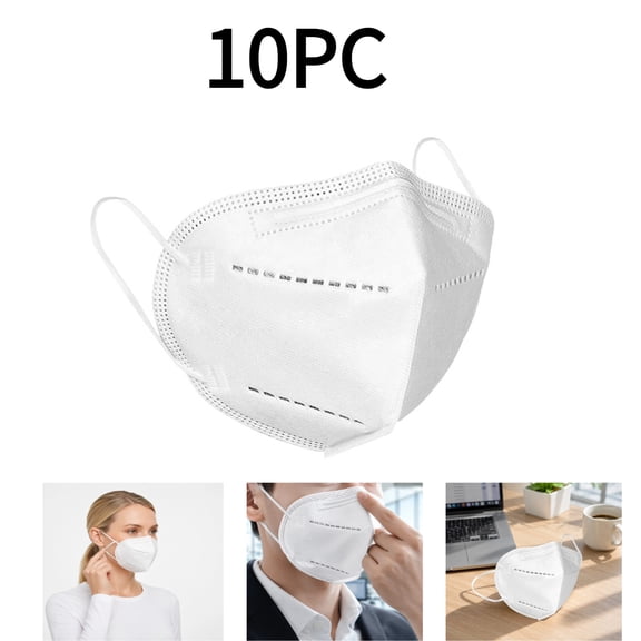 10PCS KN95 Face Mask 5 Layer Breathable with Elastic EarLoops Cup Dust Safety Masks White