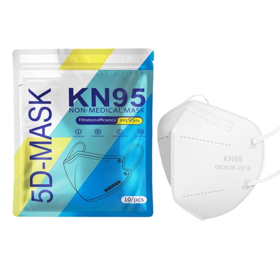 10PCS KN95 Face Mask 5 Layer Breathable with Elastic EarLoops Cup Dust Safety Masks White