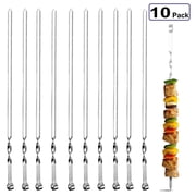 10Pcs Kabob Skewers Flat Metal BBQ Barbecue Skewer 15" Long Stainless Steel Shish Kebob Sticks Wide Reusable Grilling Skewers Set for Meat Shrimp Chicken Vegetable