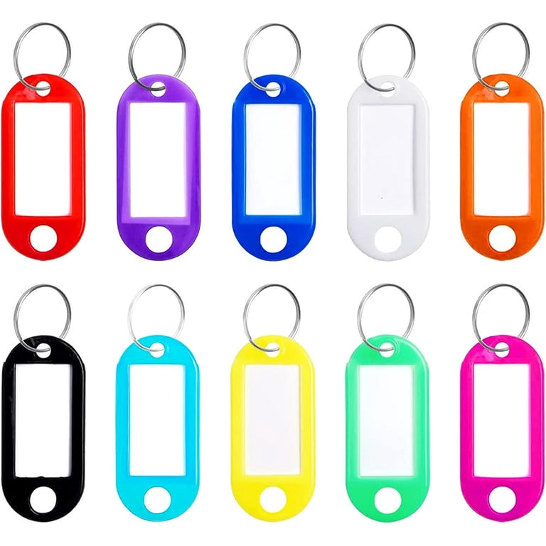 Dockapa 10pcs Key Tags with Labels and Split Rings,Sturdy & Durable Plastic Key Fobs,Keychain ID Name Tags,Keychains with Tag for Hotel,Office,School
