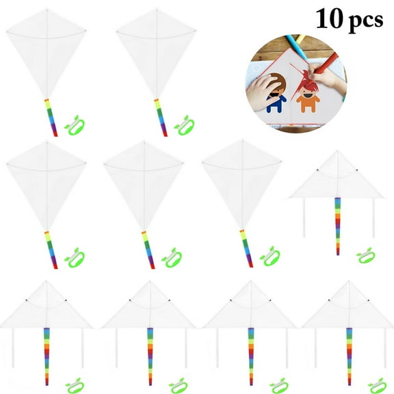 10PCS Kids Kite Rhombus & Triangle DIY Blank Painting Kite with Swivel and Line
