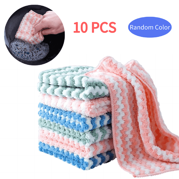 10PCS Kitchen Cleaning Cloths, Microfiber Dish Cloths, All-Purpose Washing/Soft/Lint Free/Absorbent/Quick Dry Reusable Washable Towels for Bathroom/Car/Glass, 9.8''x9.8'' (Random Color)