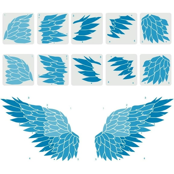 10PCS Large Angel Wings Stencil for DIY Painting 11.8x11.8 inch Reusable Combination Splicing Drawing Template Plastic PET Feather Wings Painting Stencil for DIY Home Wall Furniture Decoration