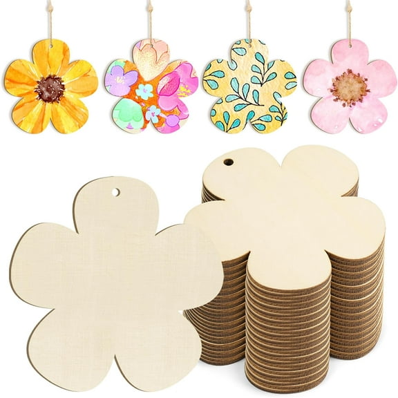 10PCS Large Size 7" Unfinished Wooden Flower Cutouts Discs Crafts Blank Flower Shape Wood Ornaments Embellishments Wooden Slices for DIY Projects Decoration Spring Ornaments