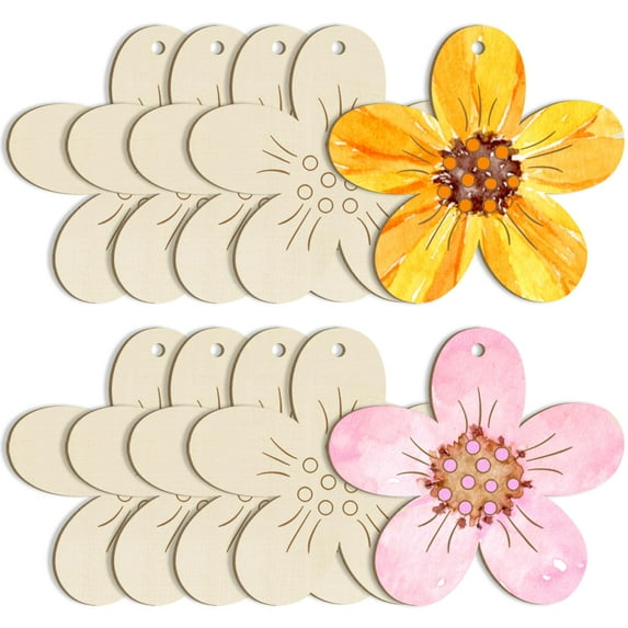 10PCS Large Size Wooden Spring Ornaments to Paint, Flower Wooden DIY Blank Unfinished Round Wood Discs Ornament for Crafts Hanging Decorations