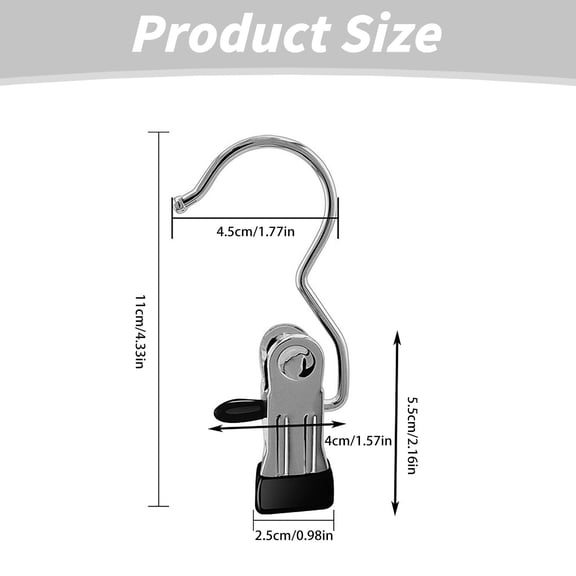 10PCS Laundry Hooks with Clips,Strong Metal Home Travel Hanging Hanger Closet Organizer Clamps for Socks Boot Bras Towels,Clothes Pins for Bathroom Wardrobe Kitchen Office(Black)