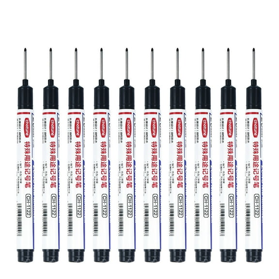 10PCS Long Head Deep Hole Marker Pens 20mm Deep Reach Markers Long Nose Marker Construction Markers Marking Tool Markers Carpenter Ink Marker Pens Metal Marking Pen 8ml