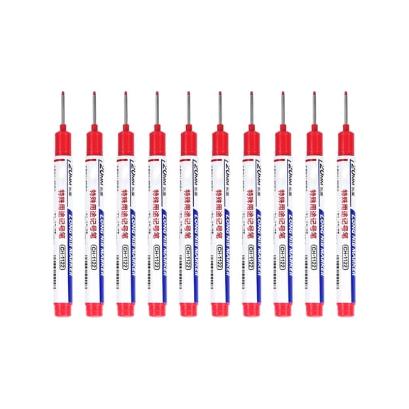 10PCS Long Head Hole Marker Permanent Ink Pens 10ml Fast Dry Waterproof Ink, for Carpenter Construction Wood Metal Concrete Deep Hole Marking DIY Tool SUPPply Durable Portable Practical Essential