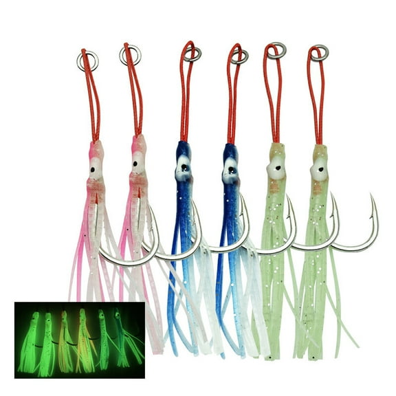 10PCS Luminous Octopus Squid Assist Fishing Hooks Big Game Saltwater 1/0-11/0