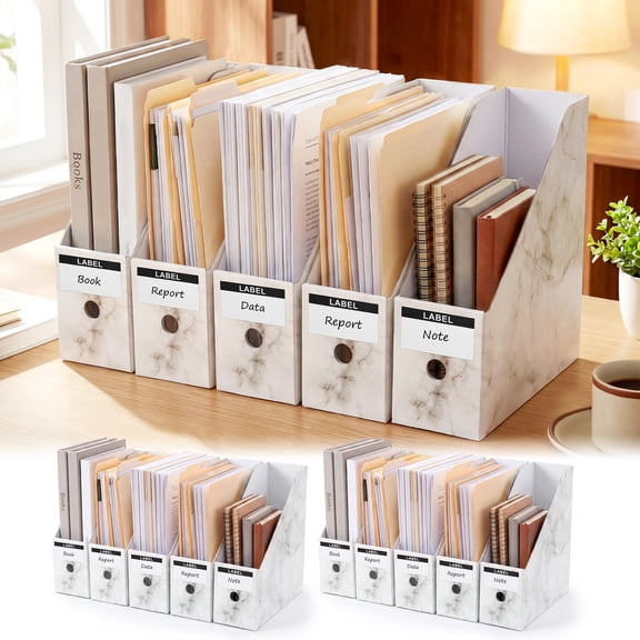 10PCS Magazine Holder Marble Pattern Paper Magazine Organizer Document Organizer Storage Box with Label,File Organizer,File Holder for Home Office