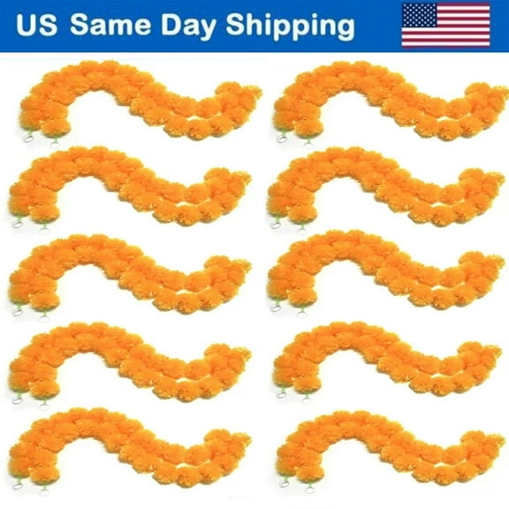 10PCS Marigold Garlands Marigold Flower Garlands for decoration 5ft Long Artificial Orange Wedding Decor