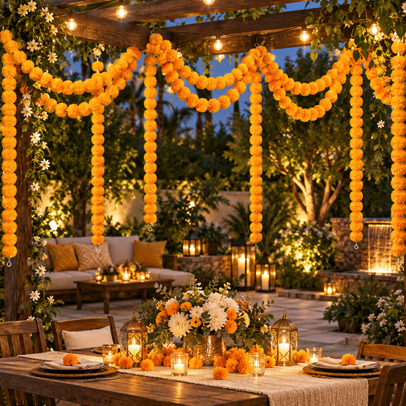 10PCS Marigold Garlands Marigold Flower Garlands for decoration 5ft Long Artificial Orange Wedding Decor
