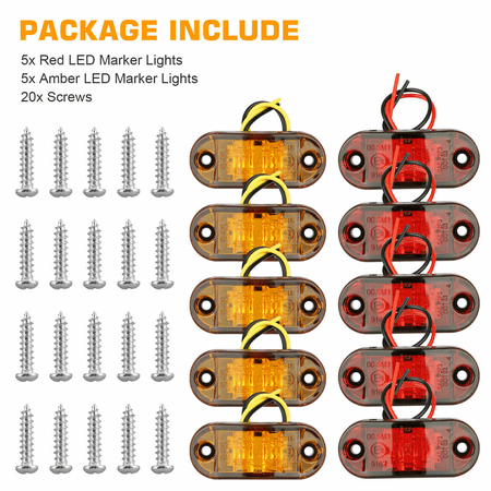 10PCS Marker Lights 2.5" LED Truck Trailer Oval Clearance Side Light Amber + Red