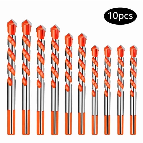 10PCS Masonry Drill Bits Set, Carbide Tipped Professional Hammer Drill Bits for Concrete, Brick, Tile, Stone & Wood (4 Sizes: 6/8/10/12mm)