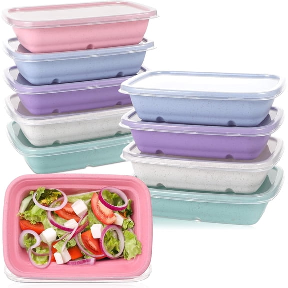 10PCS Meal Prep Containers 1-Compartment, Wheat Straw Microwave Bento Lunch Box with Lids, Reusable & Stackable Food Storage Containers, Dishwasher Freezer Safe BPA Free