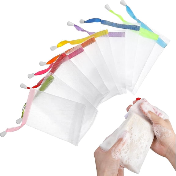 10PCS Mesh Soap Saver Bags, Exfoliating Soap Bag with Drawstring, Foam Net for Shower, Soft Soaps Holder for Drying and Foaming