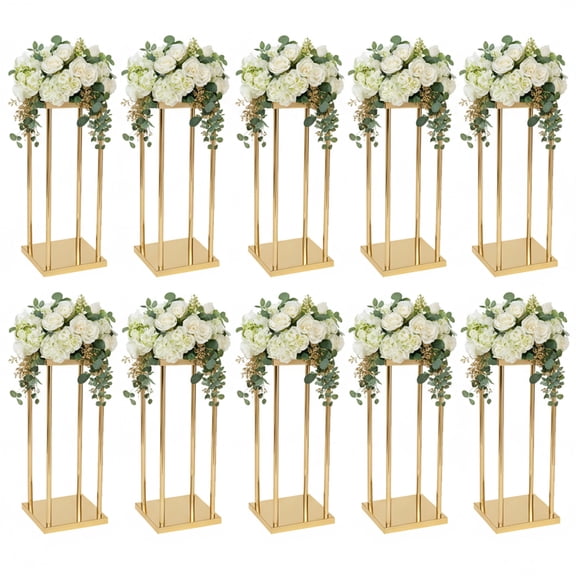 10PCS Metal Column Geometric Flower Display Rack for Table, French Gold Centerpiece Stands for Wedding, Birthday, Party, Home, Table Decor