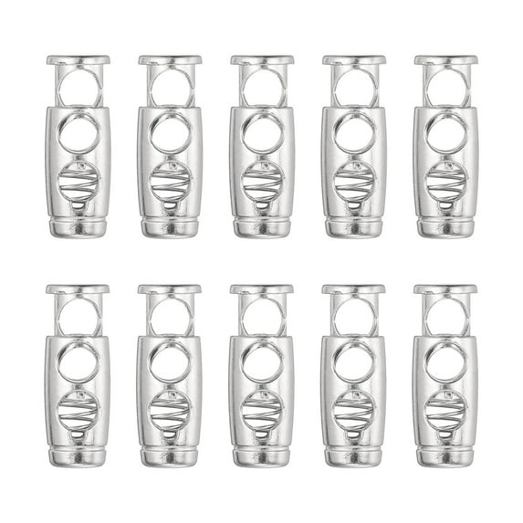 10PCS Metal Cord Locks for Drawstrings, Spring Cord Lock Toggles Stopper Clamp 2 Holes Adjustable Slider End Fastener for Paracord Outdoor Bag Shoes Backpack, Silver