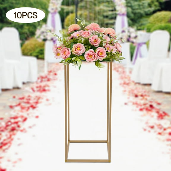 10PCS Metal Flower Stand Cuboid Gold Flower Vase Column Table Centerpieces Road Lead Wedding Event Rack Geometric Flower Stand for Wedding Birthday Party Events Home Deco
