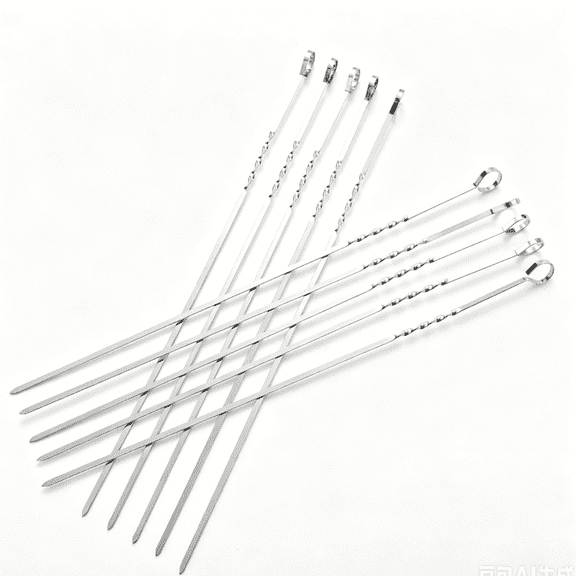 10PCS Metal Skewers for Grilling, 15'' Reusable Flat BBQ Barbecue Skewer, Hook Style Stainless Steel Kabob Skewer for Meat Shrimp Chicken Vegetable