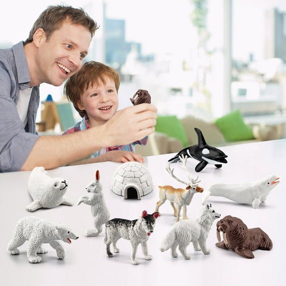 10PCS Mini Arctic Winter Animal Figurines, Realistic Badger & Wild Animal Toy Set, Preschool Educational Toys, Home Decor Ornaments for Christmas & Play, Multicoloured