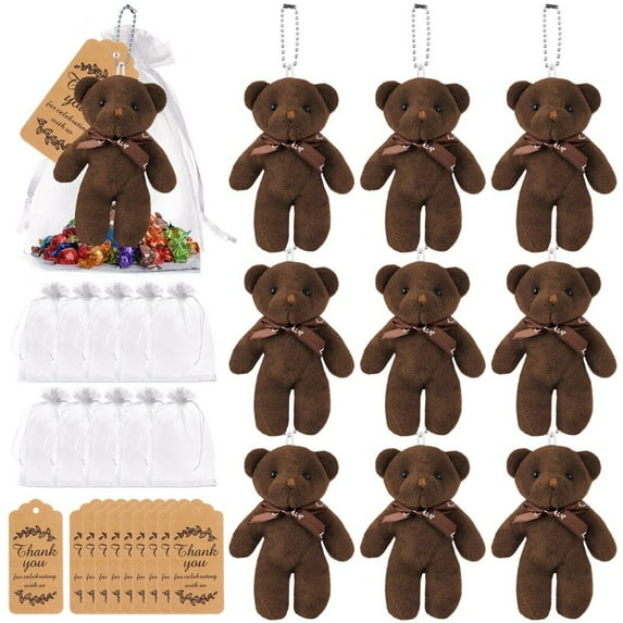 10PCS Mini Bear Stuffed Plush Bear, Mini Bear Bulk with Thank You Tag Organza Packing Bag, for Guest Baby Shower Souvenirs Birthday Christmas Gift