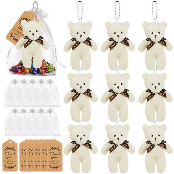10PCS Mini Bear Stuffed Plush Bear, Mini Bear Bulk with Thank You Tag Organza Packing Bag, for Guest Baby Shower Souvenirs Birthday Christmas Gift