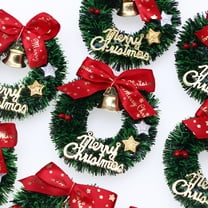10PCS Mini Christmas Wreath Ornaments, Artificial Christmas Wreath with Bows and Bells Christmas Mini Wreaths for Crafts Christmas Holiday