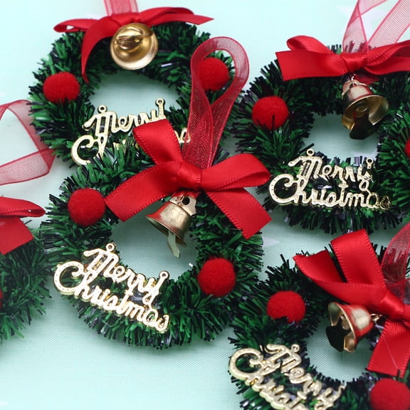 10PCS Mini Christmas Wreath Small Merry Christmas Wreath with Bell Miniature Dollhouse Xmas Tree Wreaths Hanging Ornaments