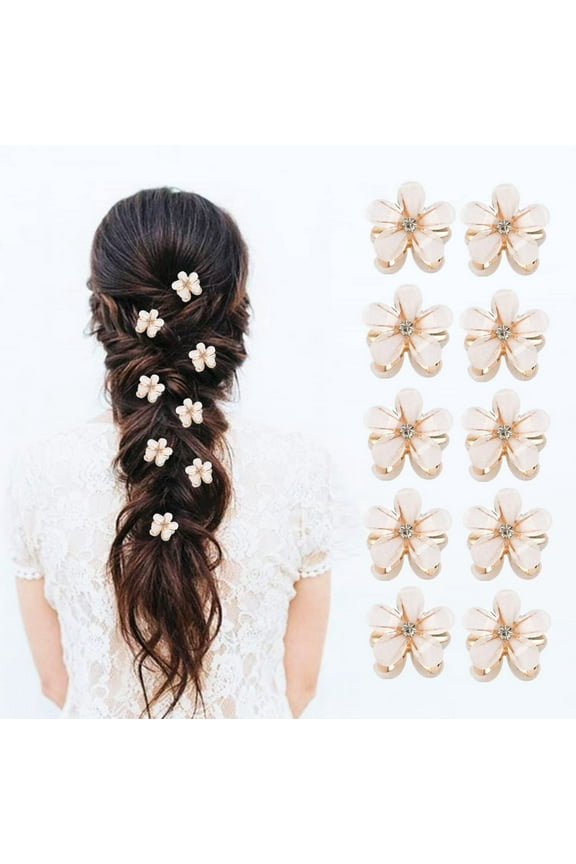 10PCS Mini Flower Hair Clips with Rhinestone Small Flower Hair Claw Clips for Girls Women Fancy Flower Hair Pins Cute Hair Barrettes White Hair Clips Hair Accessories for Girls Women