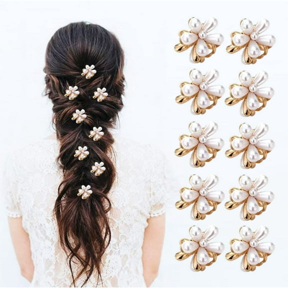 10PCS Mini Flower Hair Clips with Rhinestone Small Flower Hair Claw Clips for Girls Women Fancy Flower Hair Pins Cute Hair Barrettes White Hair Clips Hair Accessories for Girls Women