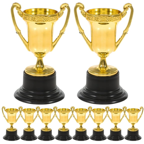 HEMOTON Golden Plastic Trophies for Kids Party Prizes and Early Learning Toys 10PCS Mini Size