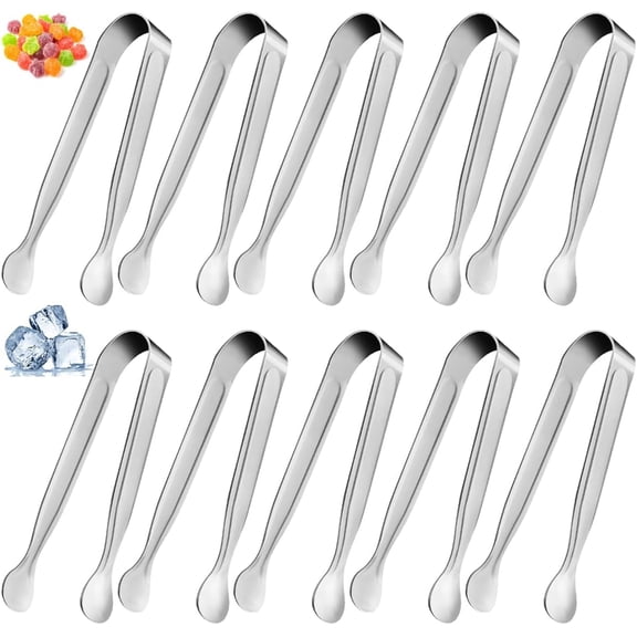 10PCS Mini Tongs, Small Tongs for Serving Food,4.3Inch Stainless Steel Sugar Cube Tongs, Sliver Tiny Kitchen Tongs for Tea and Coffee Party, Appetizers, Desserts, Salad, Ice
