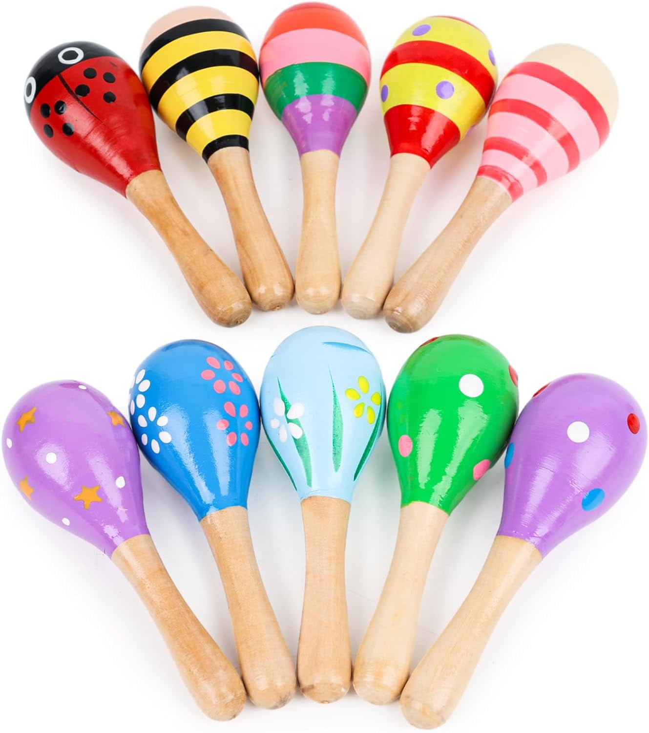 10PCS Mini Wooden Maracas, Maracas for Toddler Musical Instruments Shakers Baby Toys Infant Learning