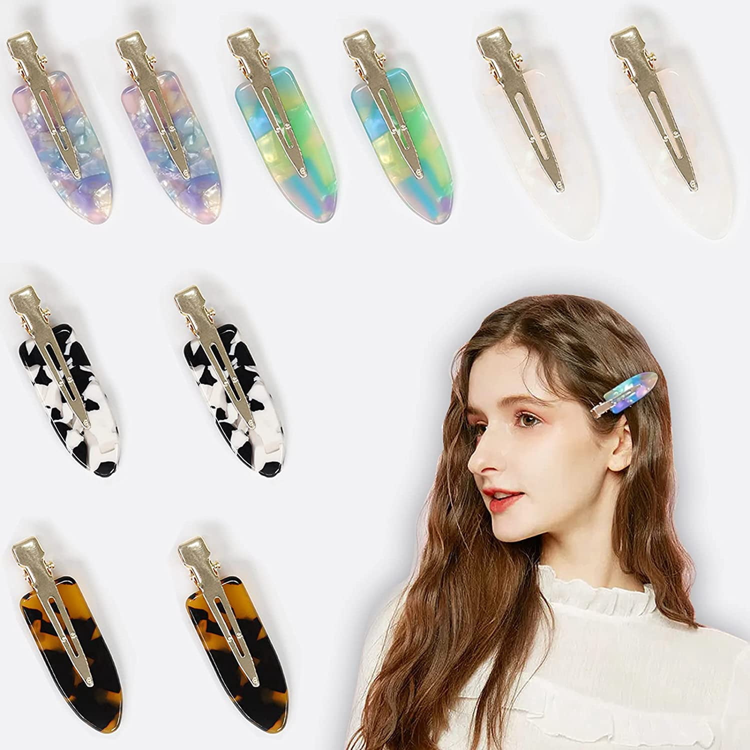 10PCS No Bend Hair Clips for Styling, Acrylic Resin Flat Clip, No
