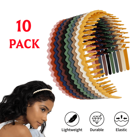 10PCS Non Slip Headbands Zigzag Plastic Headband Shark Teeth Headbands Curly Hair Comb Bands Hoop Headband for Women Men Teen Girls