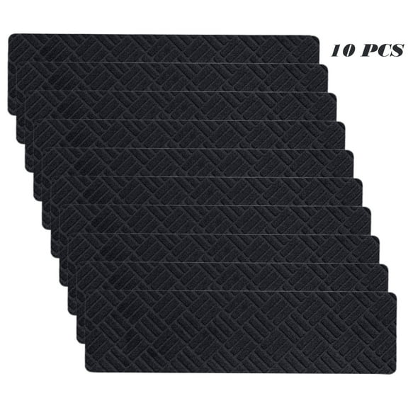10PCS Non-Slip Stair Treads 21.6x7.4in Self-Adhesive Carpet Mats - 3-Layer Indoor Safety Rug for Kids/Pets/Elders (Black)